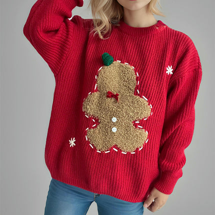 Women's Pullover Sweater - Autumn and Winter Round Neck Snowman Loose Knit Cardigan
