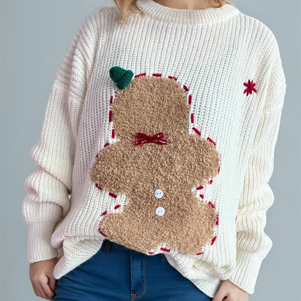 Women's Pullover Sweater - Autumn and Winter Round Neck Snowman Loose Knit Cardigan