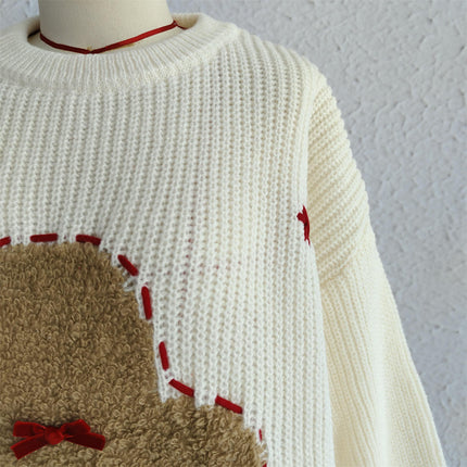 Women's Pullover Sweater - Autumn and Winter Round Neck Snowman Loose Knit Cardigan