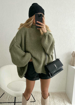 Loose Half Turtleneck Trumpet Sleeve Commuter Style Knitted Pullover Sweater Women