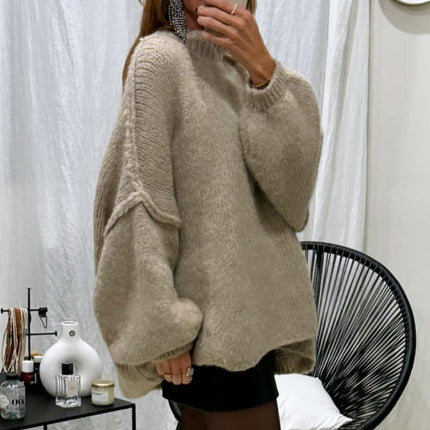 Loose Half Turtleneck Trumpet Sleeve Commuter Style Knitted Pullover Sweater Women