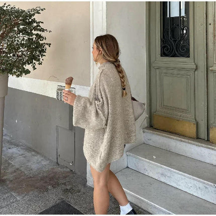 Loose Half Turtleneck Trumpet Sleeve Commuter Style Knitted Pullover Sweater Women
