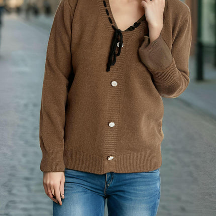 Autumn Knitted Sweater Women - Long Sleeve Casual Lace-up Button Decorated Pullover