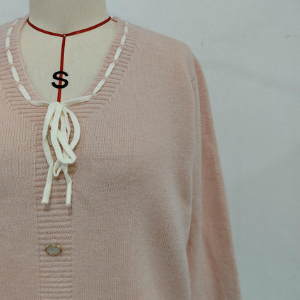 Autumn Knitted Sweater Women - Long Sleeve Casual Lace-up Button Decorated Pullover