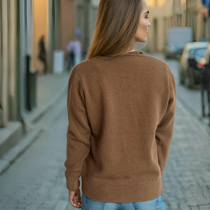 Autumn Knitted Sweater Women - Long Sleeve Casual Lace-up Button Decorated Pullover