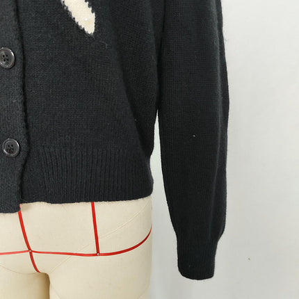 Women's Casual Round Neck Solid Color Cardigan Bow Jacquard Beaded Knitted Sweater Jacket