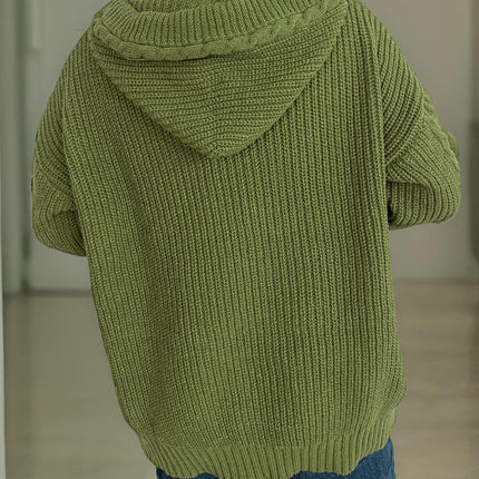 Casual Loose Women's Cardigan Hooded Solid Color Cable Knitted Sweater Jacket