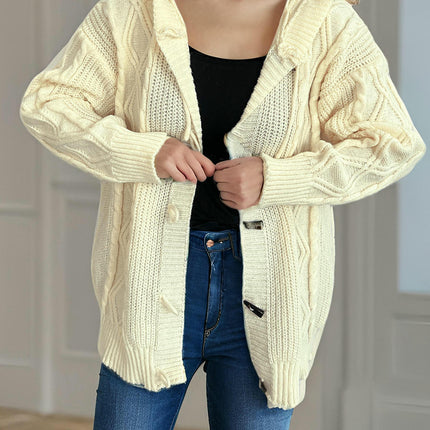 Casual Loose Women's Cardigan Hooded Solid Color Cable Knitted Sweater Jacket
