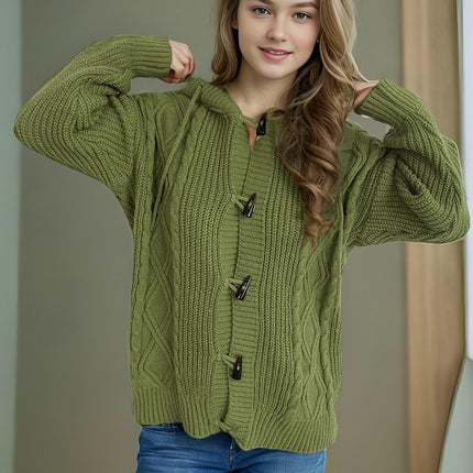 Casual Loose Women's Cardigan Hooded Solid Color Cable Knitted Sweater Jacket