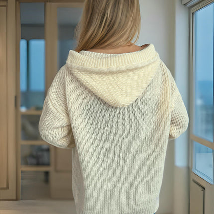 Casual Loose Women's Cardigan Hooded Solid Color Cable Knitted Sweater Jacket