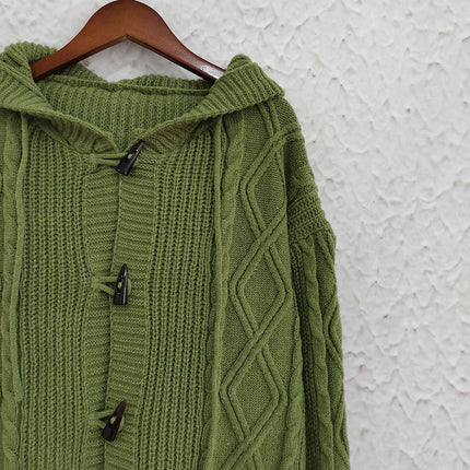 Casual Loose Women's Cardigan Hooded Solid Color Cable Knitted Sweater Jacket
