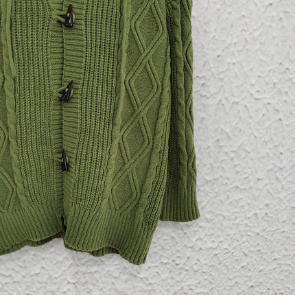 Casual Loose Women's Cardigan Hooded Solid Color Cable Knitted Sweater Jacket