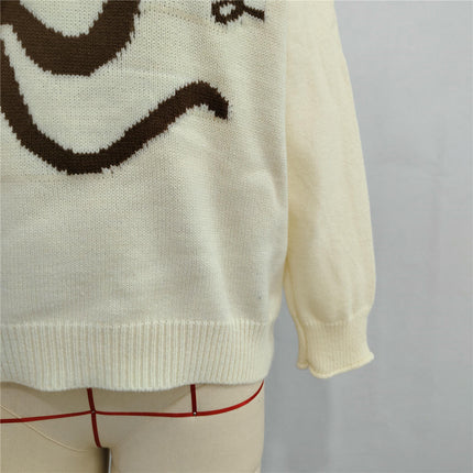 Stitched Bowknot Women's Pullover Round Neck Casual Long Sleeve Knitted Sweater