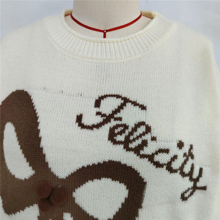 Stitched Bowknot Women's Pullover Round Neck Casual Long Sleeve Knitted Sweater
