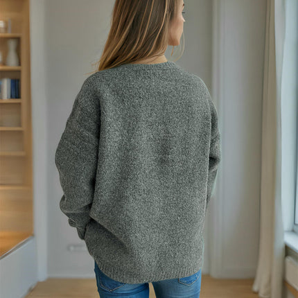 Winter Cherry Jacquard Women's Sweater Round Neck Long Sleeve Loose Knit Cardigan