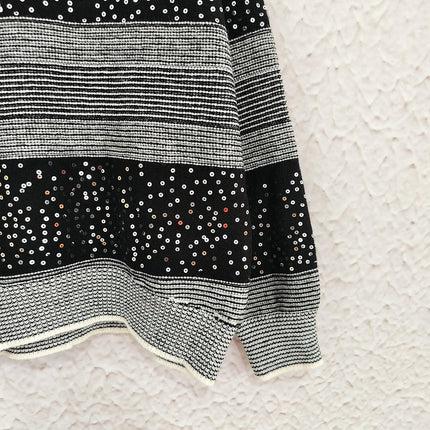 Women's Sweater Round Neck Contrast Stripe Sequin Casual Loose Pullover Cardigan