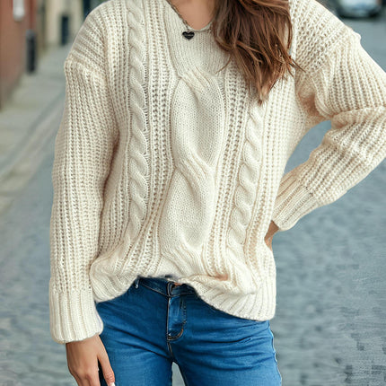 Winter Solid Color Long Sleeve Sweater for Women V-neck Twist Loose Pullover Sweater