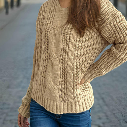 Winter Solid Color Long Sleeve Sweater for Women V-neck Twist Loose Pullover Sweater