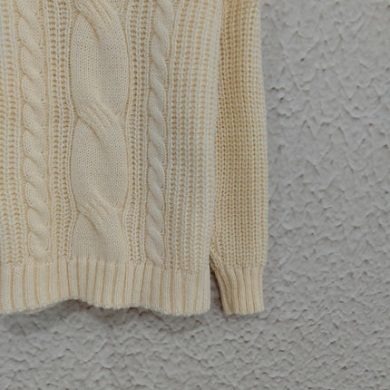 Winter Solid Color Long Sleeve Sweater for Women V-neck Twist Loose Pullover Sweater