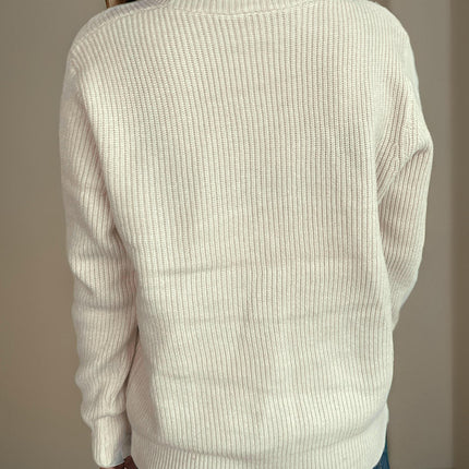Women's Flower Embroidered Sweater V-Neck Contrast Color Sweater Casual Cardigan Jacket