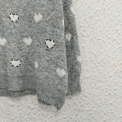 Casual Women's Sweater Round Neck Love Jacquard Pullover Loose Knit Top