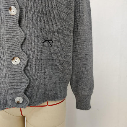 Round Neck Solid Color Casual Button Cardigan Spliced Bowknot Women's Sweater