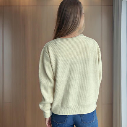 Round Neck Solid Color Casual Button Cardigan Spliced Bowknot Women's Sweater