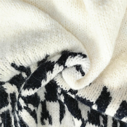 Women's Long Sleeve Casual Pullover Sweater Round Neck Contrast Loose Knit Cardigan