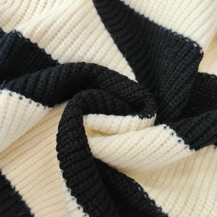 Denim Splicing Long Sleeve Striped Round Neck Knitted Sweater Women's Casual Pullover