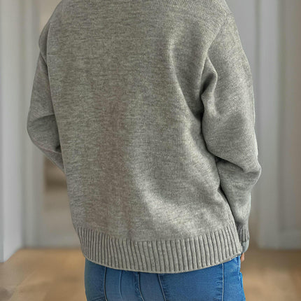 Beaded Bowknot Round Neck Sweater Women Autumn and Winter Casual Long Sleeve Knitted Top