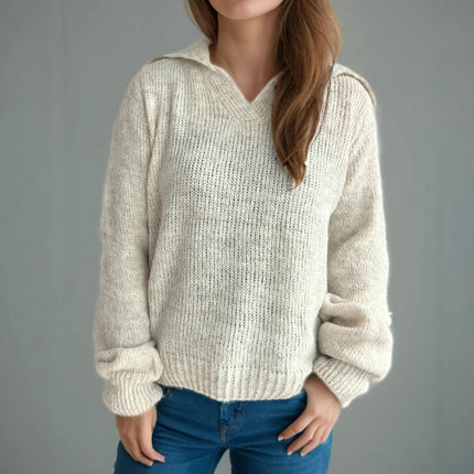 Autumn Solid Color Casual Women's Sweater Lapel Loose Long Sleeve Pullover Sweater
