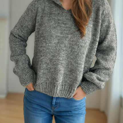 Autumn Solid Color Casual Women's Sweater Lapel Loose Long Sleeve Pullover Sweater