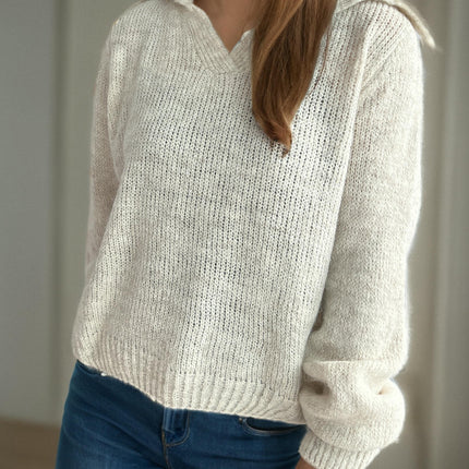 Autumn Solid Color Casual Women's Sweater Lapel Loose Long Sleeve Pullover Sweater