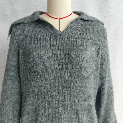 Autumn Solid Color Casual Women's Sweater Lapel Loose Long Sleeve Pullover Sweater