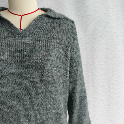 Autumn Solid Color Casual Women's Sweater Lapel Loose Long Sleeve Pullover Sweater
