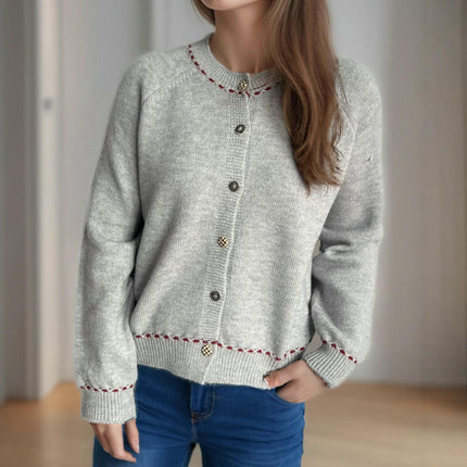 Autumn and Winter Women's Sweater Round Neck Casual Loose Stitching Knitted Cardigan Top