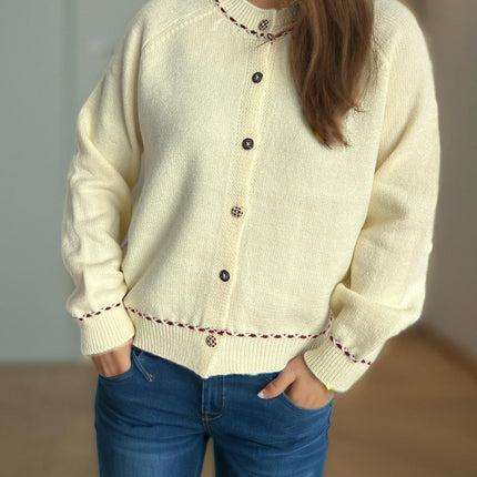 Autumn and Winter Women's Sweater Round Neck Casual Loose Stitching Knitted Cardigan Top