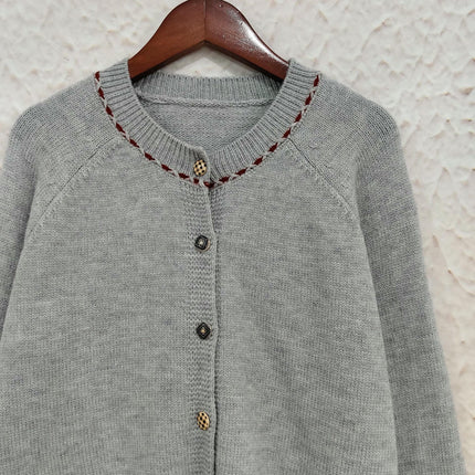 Autumn and Winter Women's Sweater Round Neck Casual Loose Stitching Knitted Cardigan Top