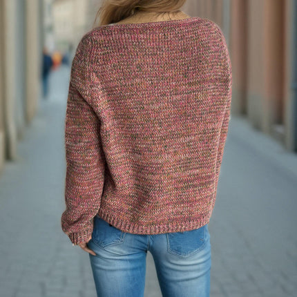 Long-Sleeved Knitted Sweater Autumn V-neck Casual Thin Contrast Color Pullover