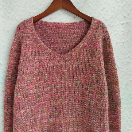 Long-Sleeved Knitted Sweater Autumn V-neck Casual Thin Contrast Color Pullover