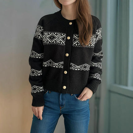 Women's Long-sleeved Knitted Cardigan-Fashionable Retro Loose Short Sweater Jacket