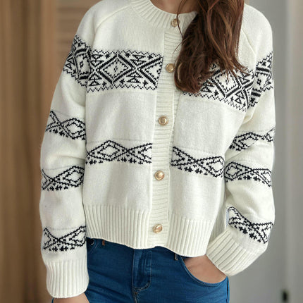 Women's Long-sleeved Knitted Cardigan-Fashionable Retro Loose Short Sweater Jacket
