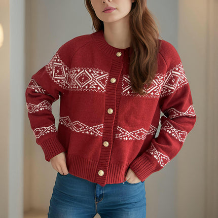 Women's Long-sleeved Knitted Cardigan-Fashionable Retro Loose Short Sweater Jacket