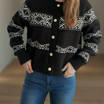 Women's Long-sleeved Knitted Cardigan-Fashionable Retro Loose Short Sweater Jacket