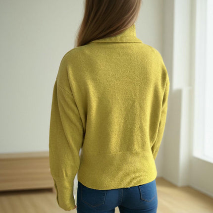 Turtleneck Pullover Knitted Cardigan Casual Solid Color Slit Button Sweater Women