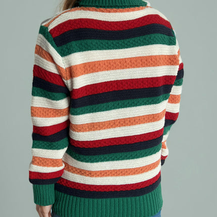 Turtleneck Colorful Striped Pullover Sweater Women's Winter Casual Loose Knitted Top