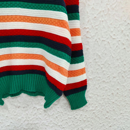 Turtleneck Colorful Striped Pullover Sweater Women's Winter Casual Loose Knitted Top