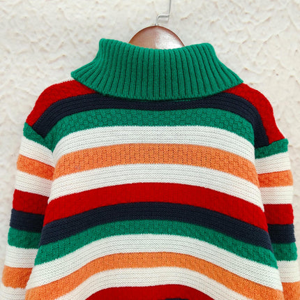 Turtleneck Colorful Striped Pullover Sweater Women's Winter Casual Loose Knitted Top