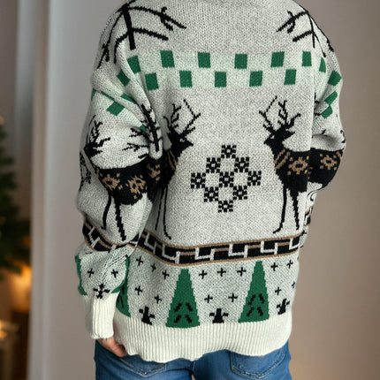 Autumn and Winter Christmas Sweater Women's Loose Splicing Jacquard Casual Pullover