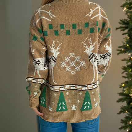 Autumn and Winter Christmas Sweater Women's Loose Splicing Jacquard Casual Pullover